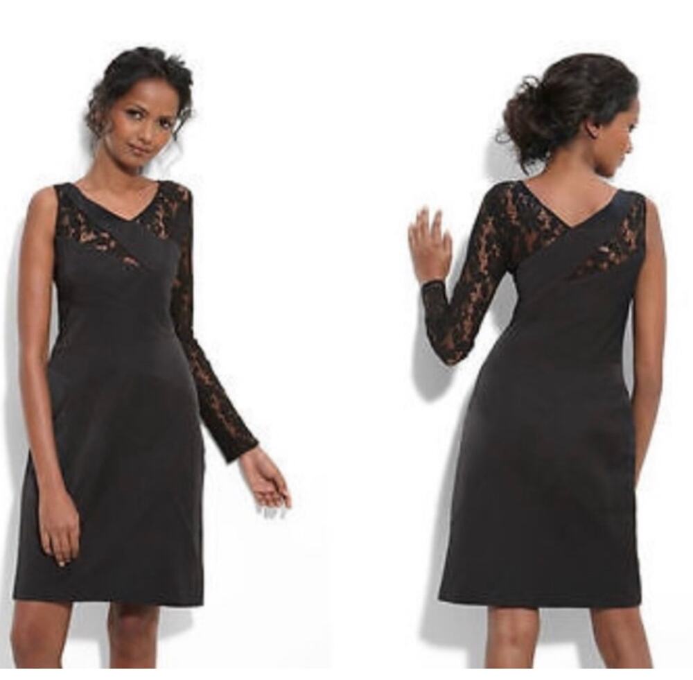 Suzi Chin Black One Shoulder Long Sleeve Special Occasion Sheath Dress Sz 4 NWT
